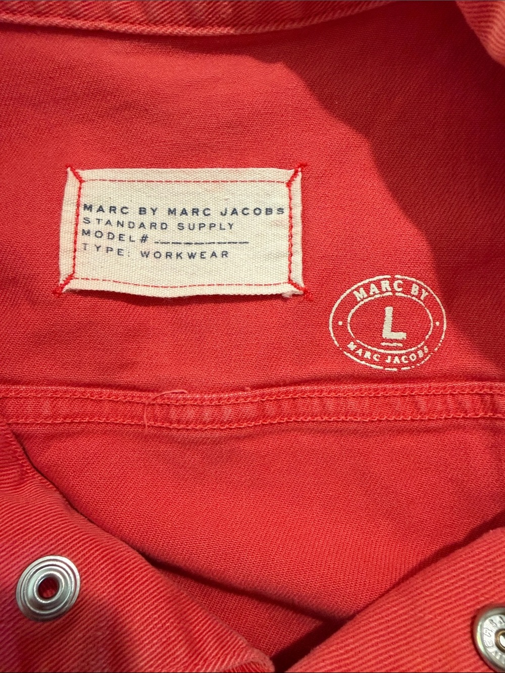 Marc by Marc Jacobs Standard Supply Workwear Denim Jacket. Coral. Size Large. - Picture 2 of 7